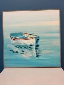 Framed Nautical Boat Scene Painted Canvas Artwork