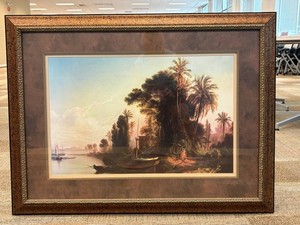 Framed Tropical Island Landscape Print With Ornate Decorative Frame