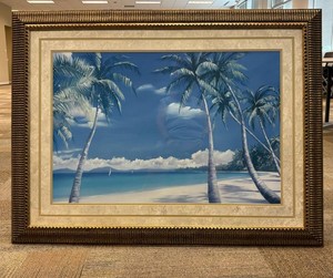 Framed Tropical Beach Palm Tree Artwork