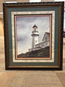 Framed Coastal Lighthouse Artwork With Ornate Decorative Frame