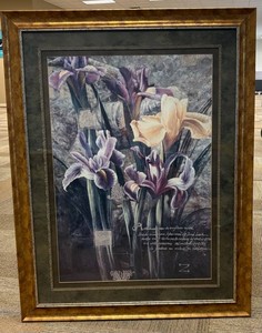 Floral Iris Wall Art in Ornate Metallic-Tone Frame