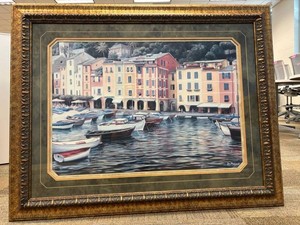 Jim Mannahan Signed Framed Coastal Harbor Artwork
