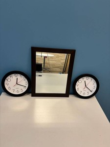 Wood-Framed Mirror & Two Quartz Wall Clocks Mixed Lot