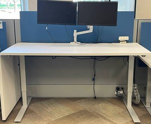 White Office Workstation With Dual Dell Monitors - 69 X 28 14 in