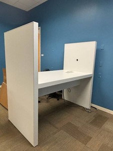 White Freestanding Office Workstation With Privacy Panels
