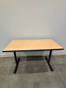 Rectangular Wood-Look Table With Black Metal T-base