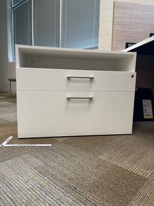 White Office Storage Cabinet With Open Compartment & 2 Drawers