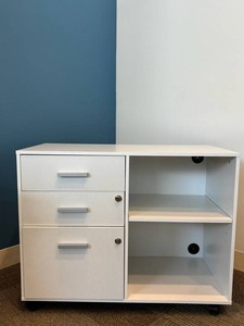 White 3-Drawer Storage Cabinet With Open Shelves