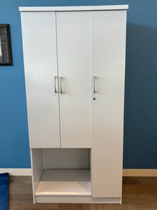 White Wardrobe Storage Cabinet With Shelves, Hanging Rod & Key Lock