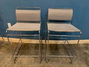 Pair of Woven Mesh Chrome Counter Stools