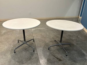 Round Pedestal Tables With Metal Bases (Lot of 2)