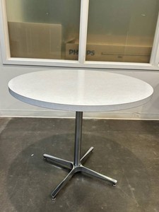 Round White Laminate-Style Pedestal Table