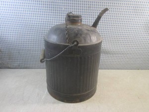 (D-2) Antique Ribbed Metal Kerosene or Coal-Oil Can