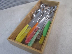 (EW3) Assorted Kitchen Knives and Other Misc in Wood Drawer Tray Including Second Empty Wood Tray