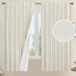 $45 LAMIT Natural 100% Blackout Linen Curtains 63 Inches with White Liner