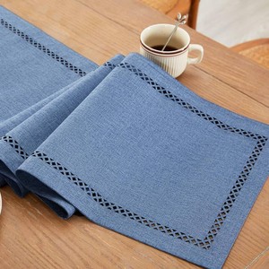 Rustic Burlap Table Runner, Blue Table Runners 48 inches Long