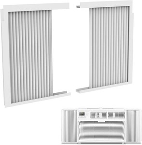 $37 Mxclimate Window Air Conditioner Side Panels with Frame, Window AC Accordion Filler Curtain Kit,Adjustable Insulation Panels for Window AC Seal Replacement Screen (5,000 BTU)