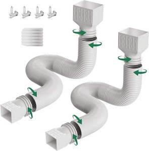 $25 2 Pack Rain Gutter Downspout Extensions, Upgraded Flexible Drain Down Spout Extender for Rain Water Drainage, Each Extendable from 20 to 66, Combine to 10 ft with Connector(White)