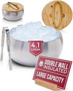 $45 Gusto Nostro 4.1L Insulated Ice Bucket with Lid and Tongs, Double Wall Stainless Steel Ice Bucket Large, BPA Free Ice Bucket for Cocktail Bar, Keeps Champagne, Wine, Beer Chill for Parties