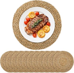 $26 Set of 12 Round Woven Placemats, 13 Inch Rattan Chargers for Dinner Plates, Wicker Placemats, Boho Farmhouse Rustic Braided Jute Table Mats for Kitchen Dining Party Decor