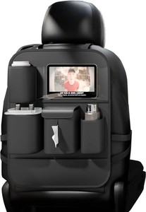 $20 GMQ Backseat Car Organizer with Touch Screen,Protectors Kick Mats Travel Accessories for Kids,Multifunctional Seat Back Organizer Car Travel Organizer Accessories (Black, 1PC)
