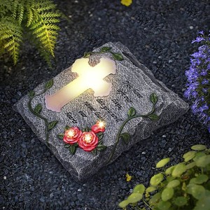 $40 MXwcy Cross Solar Lights Outdoor Garden Memorial Stepping Stone, IP65 Waterproof is Used for Walls or Lawns, A Touching Memorial Gift & Condolence Gifts Grave Decorations for Cemetery