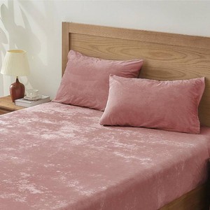 $34 BEDELITE Velvet Fitted Sheet and Pillowcase Set 2Pcs, Twin, Dusty Pink (Fitted Sheet Only)