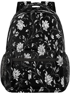 $32 Floral Black Retro Backpack Kids Teens Childs Bookbag Lightweight Waterproof Back 15.6 Inch Laptop Computer Bag for Primary Junior High University School Bag Boys Girls 21L