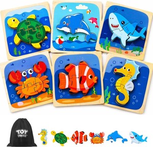 TOY Life Wooden Puzzles for Toddlers 2-4, Sea Animals Puzzles for Toddlers 1-3, Wood Puzzles Educational Montessori Toys Gifts for 1 2 3 Year Old, Baby Kids Learning Toy (used heavily)