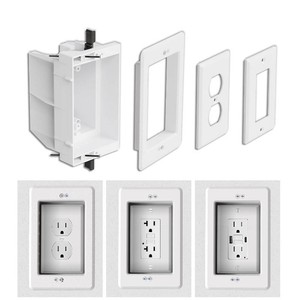 $20 Recessed OutletElectrical Box Single Gang, DVFR1W-1 Recessed Receptacle Outlet Box for Wall Mount TV, Antenna, Phone and Cable TV, Suitable for GFCI and USB