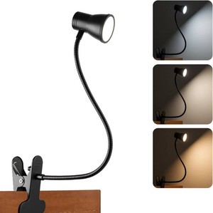 Eye-Caring Clip On Desk Lamp, 3 Color Modes & 10 Brightness LED Reading Light with Clamp, 360  Rotatable Gooseneck Reading Light, Portable Clamp Lamp for Bedroom, Office and Study (Black-Small)