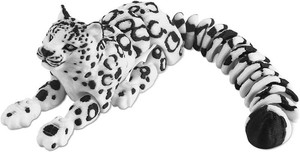 3D-Printed Articulated Animal, 8.3 inches (Approx. 21 cm), Black-and-White Spotted Design 3D-Printed Animal Desktop Decoration, Articulated Snow Leopard Figurine (Snow Leopard)