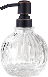 Round Soap Dispenser Bathroom with Oil Rubbed Bronze Pump, Glass Bottle with Stainless Steel Pump Liquid Sphere Soap Dispenser Circular Countertop Kitchen