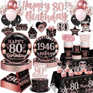 $24 205PCS Yingoto 80th Birthday Decorations for Women Tableware Set, 25 Guests