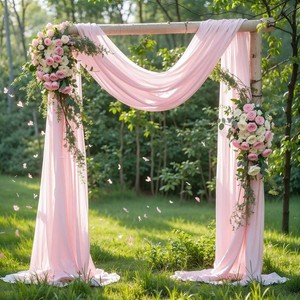 $25 Wedding Arch Draping Fabric 2 Panels 18Ft Blush Chiffon Fabric Drapes Arbor Drapery for Wedding Ceremony Reception Swag Decorations