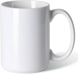 15 OZ Coffee Mug, Classic Blank Ceramic Cup with Large Handle for Tea Latte Cappuccino, White