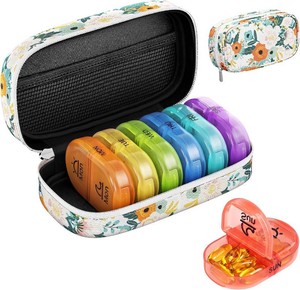 Serfeymi Weekly Travel Pill Organizer 2 Times a Day AM PM Rainbow Pill Box