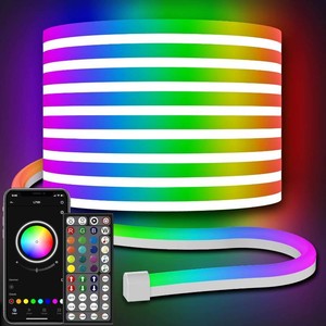 $30 32.8Ft Neon Rope Lights,Flexible Led Rope Lights Control with AppRemote,Multiple Modes RopeLights,IP65 Outdoor RGB Led Neon Lights NonWater Resistant,Music Sync Gaming Led NeonLight Strip (missing remote)