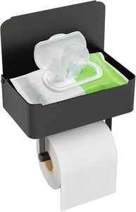 $20 JUYSON Toilet Paper Holder, Toilet Paper Holder with Shelf, Matte Black