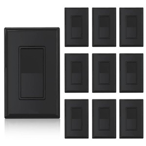 $29 ELEGRP Single Pole Decors Light Switch with Screwless Plate, 15A 120-277V, Paddle Rocker Switch Replacement, OnOff Wall Switch, Self-Grounding, Residential Grade, ULCUL (10 Pack, Glossy Black)