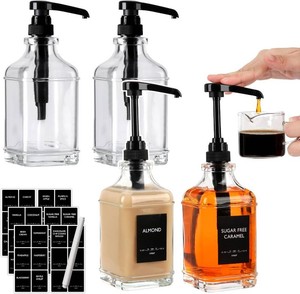 $23 16 oz 4 Pack Glass Coffee Syrup Dispenser with 14oz Black Pump