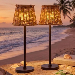 $34 VIHOSE Rattan Solar Table Lamps 2 Sets for Outdoor Handmade Woven Boho Lamp for Garden Yard Patio Porch Lawn Pathway, Decorative Solar Light Gift for Women (one is broken, both still turn on)