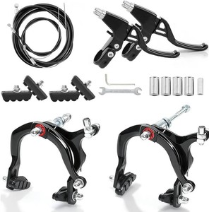Bike Brake Set, Front & Rear C Caliper Brake Kit, Bike Brake Pads, C Shape Brake Caliper, with Bicycle Brake Levers, Bicycle Brake Cable Kit for Most Children BikeRoad BikeMountain Bike-Black