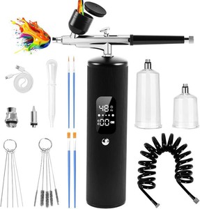 $30 Airbrush Kit with Compressor, 48PSI High Pressure Cordless Airbrush, 6400mAh Rechargeable with LCD Display, Dual Action Airbrush Set for Nail Art, Cake Decor, Painting, Modeling, Makeup