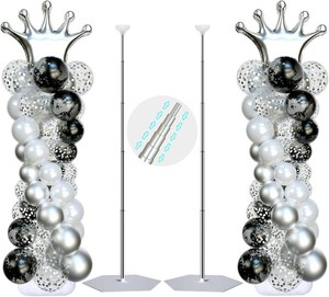 SINBEE Balloon Arch Stand, Balloon Arch Kit of 2, 7 Feet Height Adjustable Metal Balloon Column Stand for Party Decorations Wedding Birthday, Graduation Party Decoration, Baby Shower, Silver