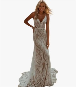 $190 MermaidTrumpet Sexy Elegant Beach Wedding Dress Romance Bridal Gown Unique Wedding Dress V Neck Open Back Size 8