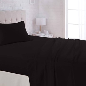 Amazon Basics Lightweight Breathable Super Soft Easy Care Wrinkle Resistant Brushed Microfiber 3 Piece Bed Sheet Set with 14-Inch Deep Pockets, Twin, Black, Solid