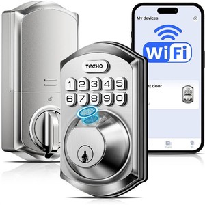 $66 TEEHO TE012W WiFi Fingerprint Smart Door Lock for Front Door, Satin Nickle