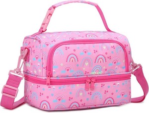 $23 Chase Chic Lunch Bag for Girls, Insulated Reusable Large Cute Dual Lunch Bag Box Container for Kids Toddler School Daycare Pink Rainbow