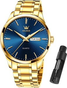$147 OLEVS Gold Watches for Men Waterproof Stainless Steel Analog Wrist Watches Dress Casual Classic Luxury Nice Elegant Watch for Men Gold Black White Face with Day Date Men Watch (see photos for true color, stock photos used for illustration purposes)